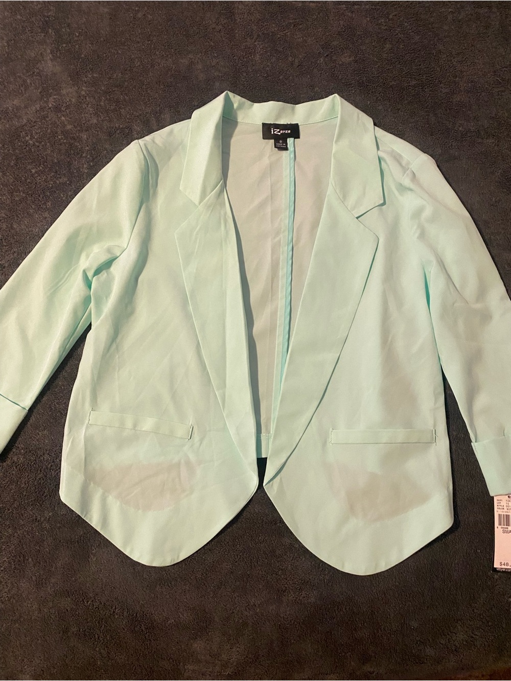 Iz Byer Mint Green Open-Front Blazer Jacket